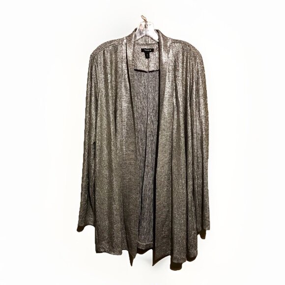 Torrid Womens Open Front Dressy Metallic Silver Long Sleeve Cardigan Size 2 - Picture 1 of 6